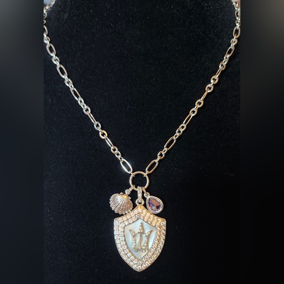 Ocean Inspired Necklace- Atlantis Collection Trident, Seashell, Amethyst charms - Picture 3 of 7